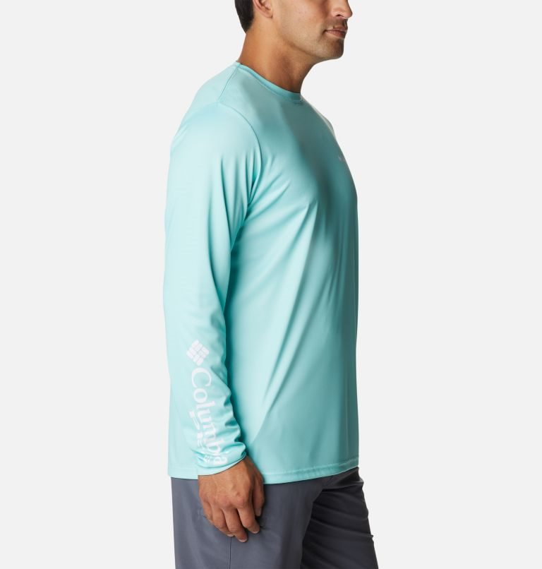 Men's Columbia PFG Terminal Tackle License Plate Long Sleeve Sweatshirts Turquoise | CA-P6814