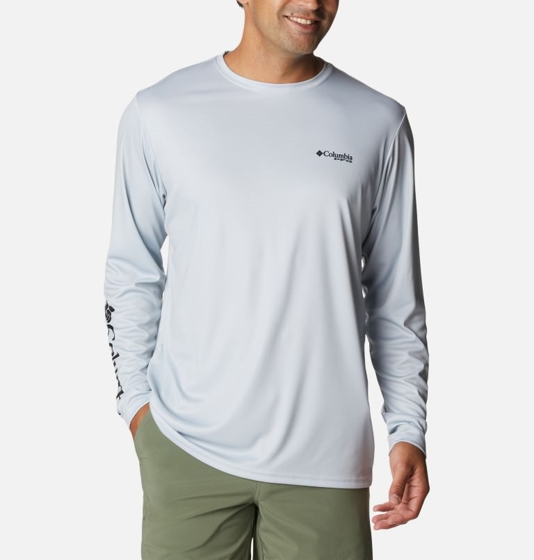 Men's Columbia PFG Terminal Tackle License Plate Long Sleeve Sweatshirts Light Grey | CA-R3651