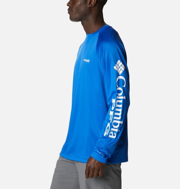 Men's Columbia PFG Terminal Tackle Long Sleeve Sweatshirts Blue | CA-J35A0