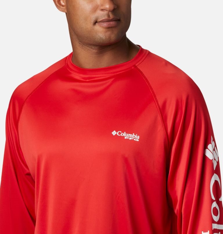 Men's Columbia PFG Terminal Tackle Long Sleeve Sweatshirts Red | CA-O48C3