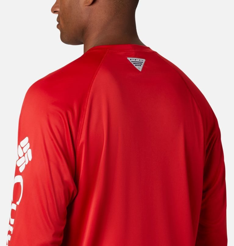 Men's Columbia PFG Terminal Tackle Long Sleeve Sweatshirts Red | CA-O48C3