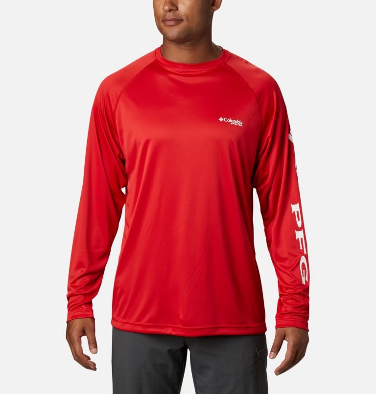 Men\'s Columbia PFG Terminal Tackle Long Sleeve Sweatshirts Red | CA-O48C3