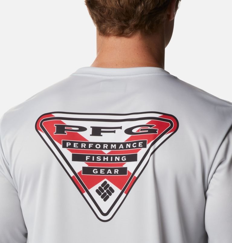 Men's Columbia PFG Terminal Tackle State Triangle Long Sleeve Sweatshirts Light Grey | CA-C4L6A