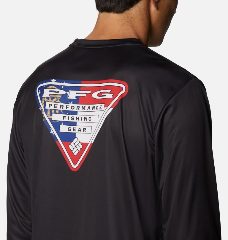 Men's Columbia PFG Terminal Tackle State Triangle Long Sleeve Sweatshirts Black | CA-O5806
