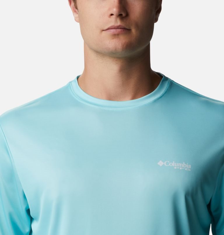 Men's Columbia PFG Terminal Tackle State Triangle Long Sleeve Sweatshirts Turquoise | CA-OLC13