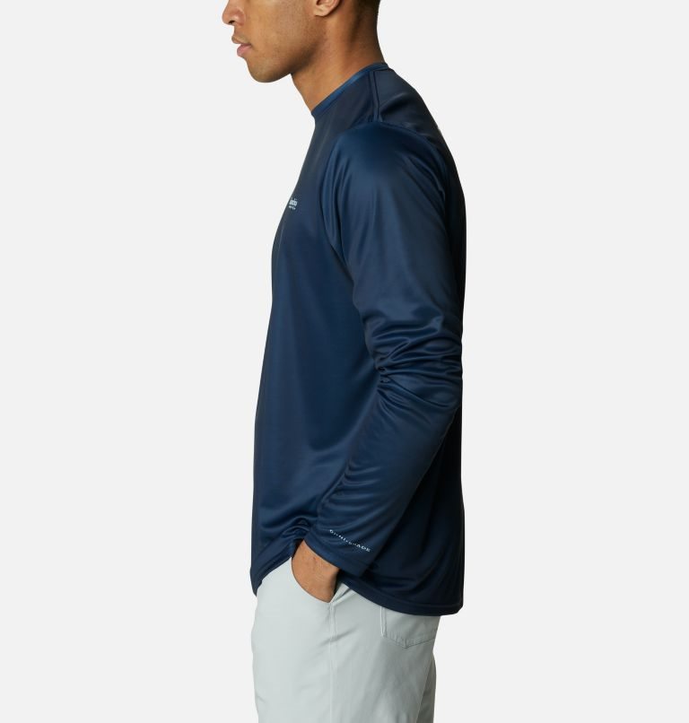 Men's Columbia PFG Terminal Tackle State Triangle Long Sleeve Sweatshirts Navy | CA-V6AC1