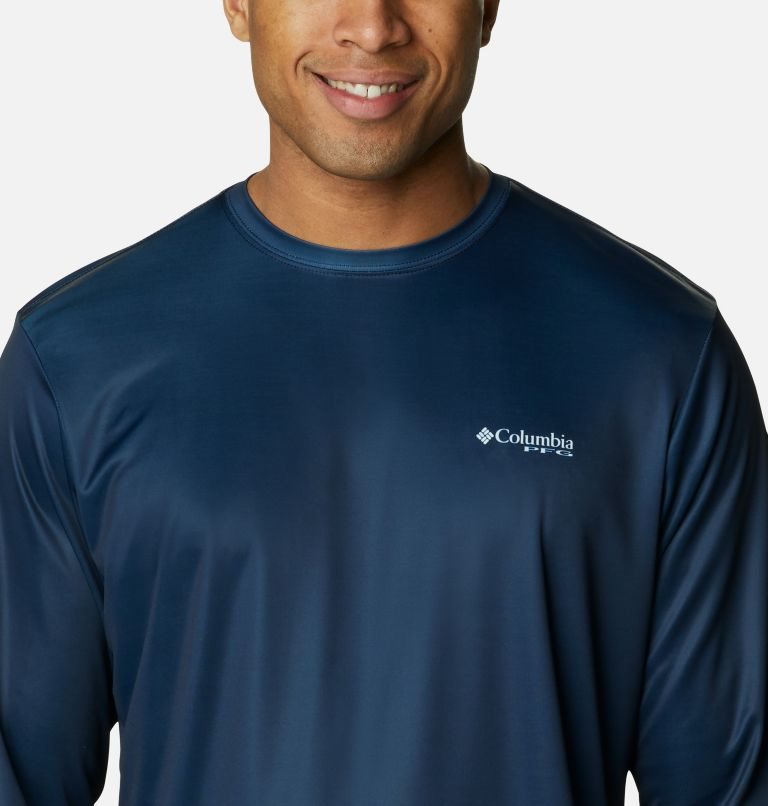 Men's Columbia PFG Terminal Tackle State Triangle Long Sleeve Sweatshirts Navy | CA-V6AC1