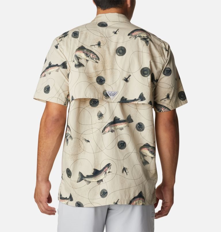 Men's Columbia PFG Trollers Best Short Sleeve Shirts Khaki | CA-B6AC3