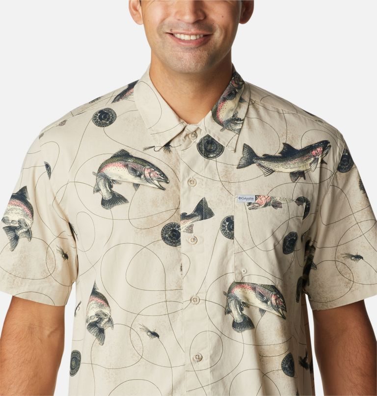 Men's Columbia PFG Trollers Best Short Sleeve Shirts Khaki | CA-B6AC3