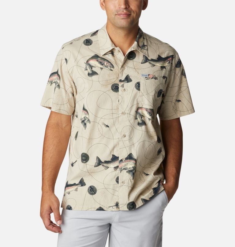Men\'s Columbia PFG Trollers Best Short Sleeve Shirts Khaki | CA-B6AC3