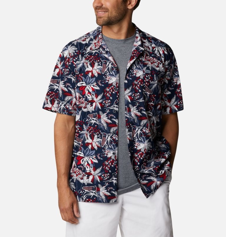 Men's Columbia PFG Trollers Best Short Sleeve Shirts Flower | CA-I05C4