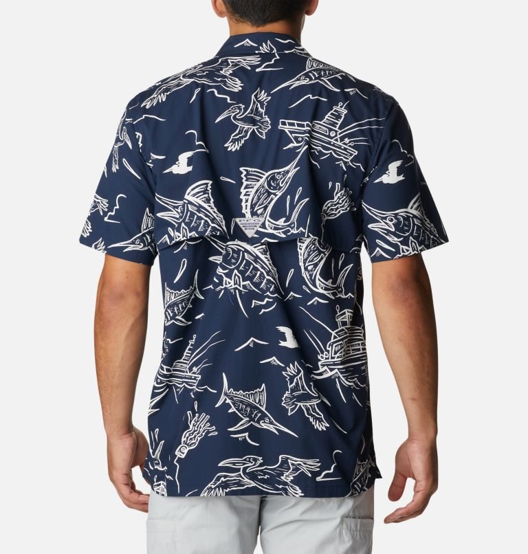 Men's Columbia PFG Trollers Best Short Sleeve Shirts Navy | CA-K86LA