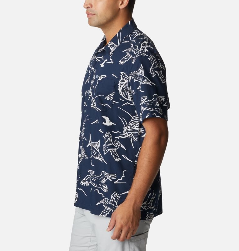 Men's Columbia PFG Trollers Best Short Sleeve Shirts Navy | CA-K86LA