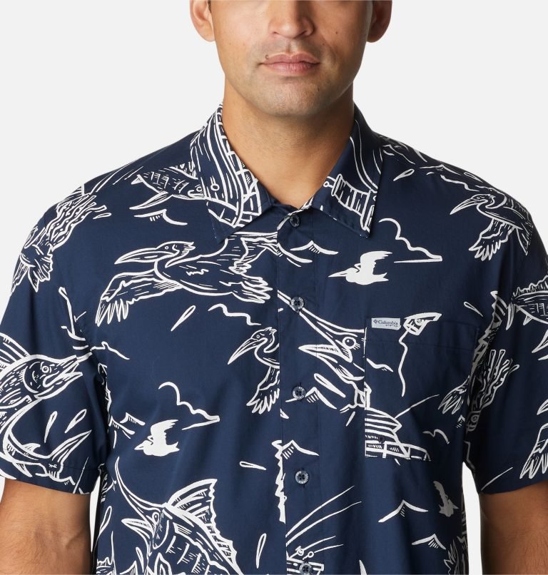 Men's Columbia PFG Trollers Best Short Sleeve Shirts Navy | CA-K86LA