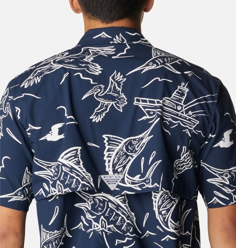 Men's Columbia PFG Trollers Best Short Sleeve Shirts Navy | CA-K86LA