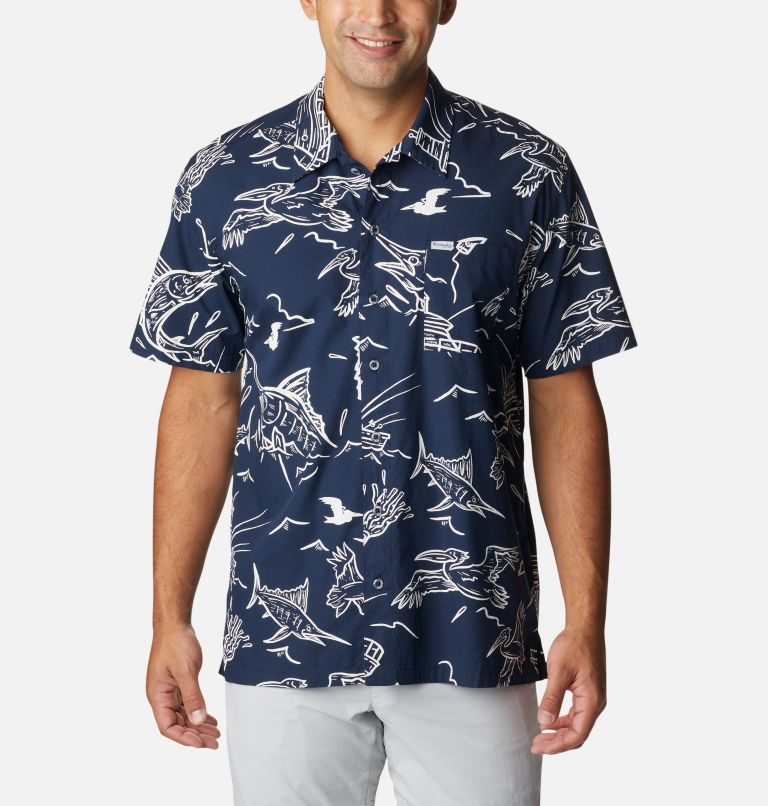 Men\'s Columbia PFG Trollers Best Short Sleeve Shirts Navy | CA-K86LA