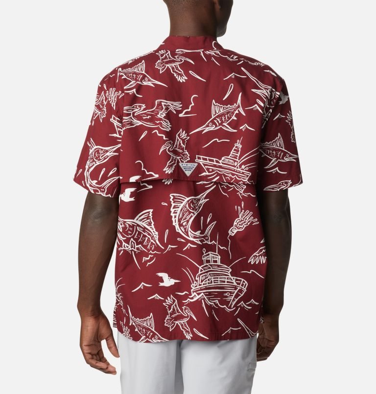 Men's Columbia PFG Trollers Best Short Sleeve Shirts Red | CA-R4163