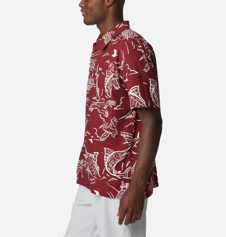 Men's Columbia PFG Trollers Best Short Sleeve Shirts Red | CA-R4163