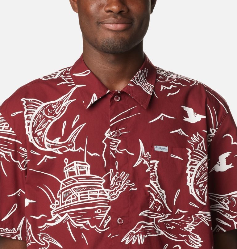 Men's Columbia PFG Trollers Best Short Sleeve Shirts Red | CA-R4163