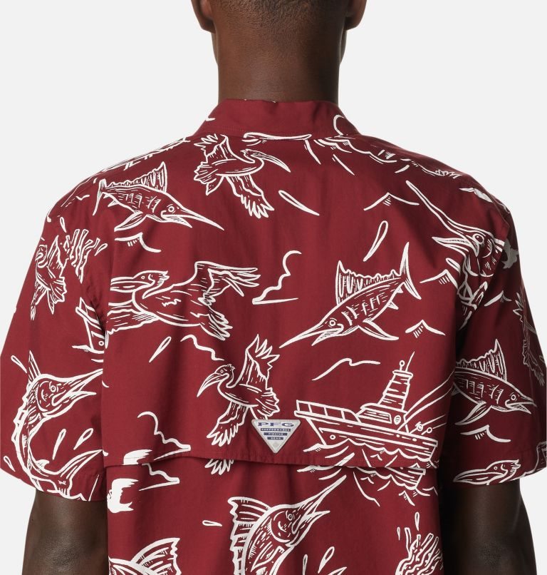 Men's Columbia PFG Trollers Best Short Sleeve Shirts Red | CA-R4163