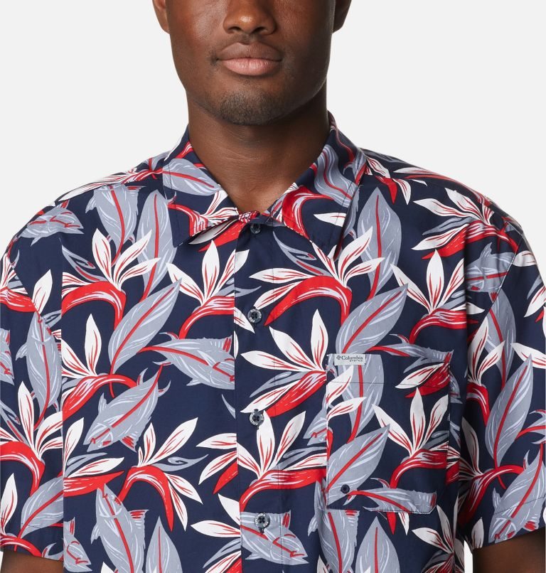 Men's Columbia PFG Trollers Best Short Sleeve Shirts Flower | CA-V651C
