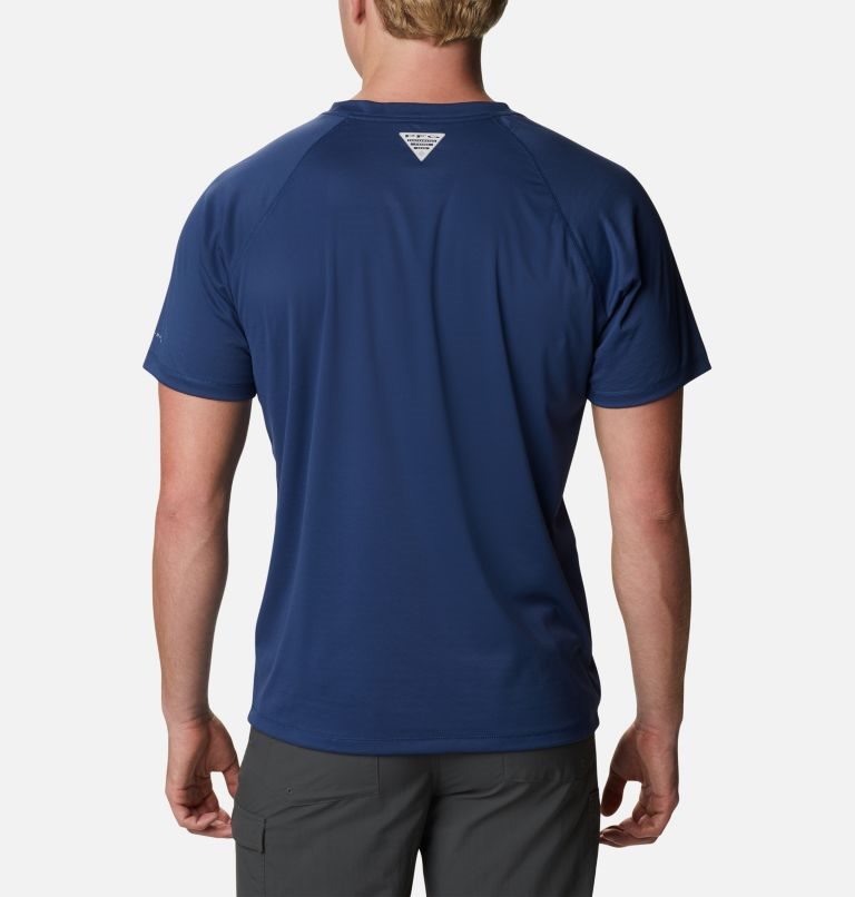 Men's Columbia PFG Zero Rules Ice Short Sleeve T Shirts Navy | CA-F5ACL
