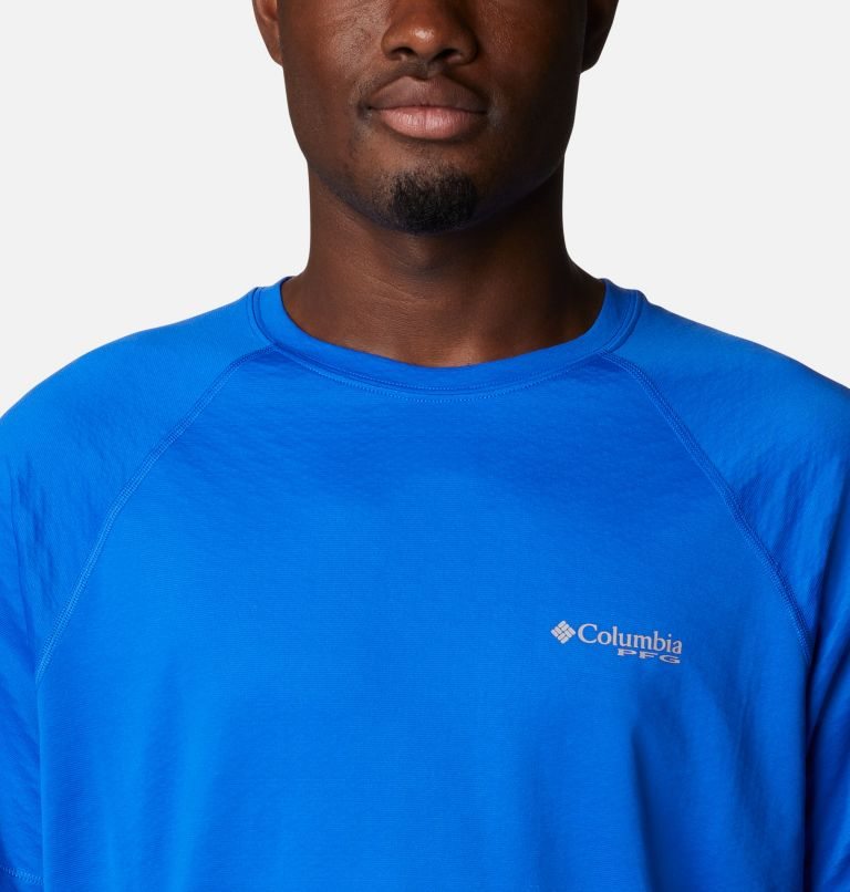 Men's Columbia PFG Zero Rules Ice Short Sleeve T Shirts Blue | CA-G5C4L