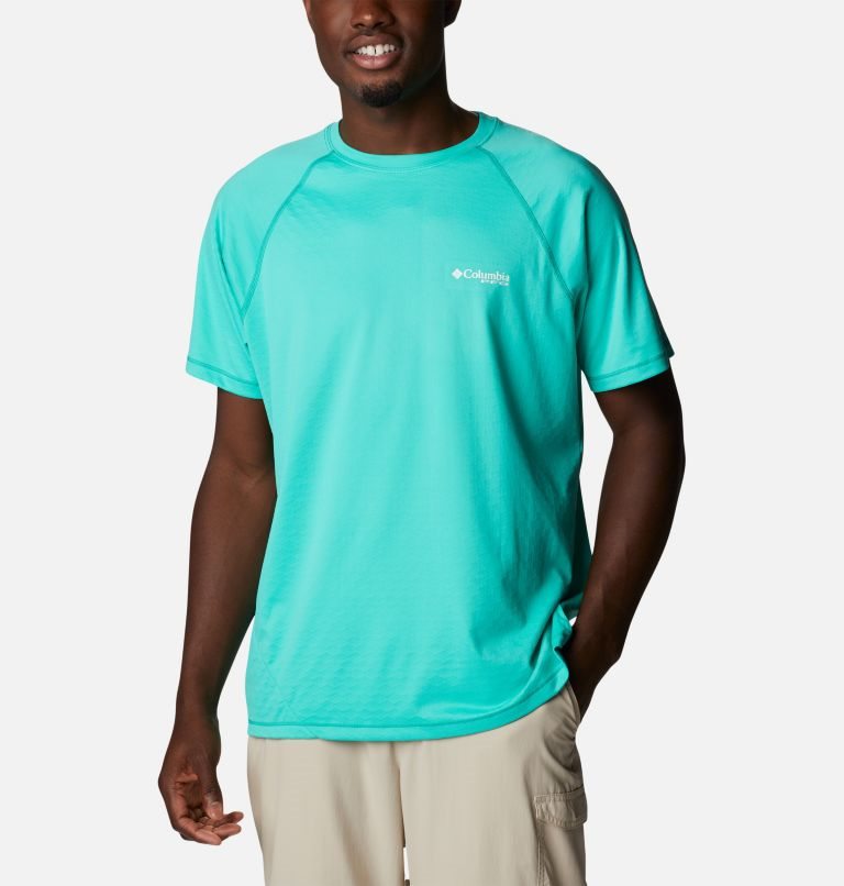 Men\'s Columbia PFG Zero Rules Ice Short Sleeve T Shirts Turquoise | CA-X3406