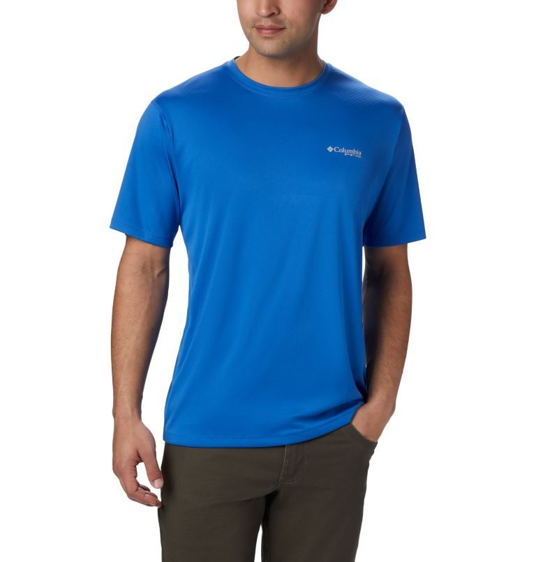 Men\'s Columbia PFG Zero Rules Short Sleeve T Shirts Blue | CA-K6L13