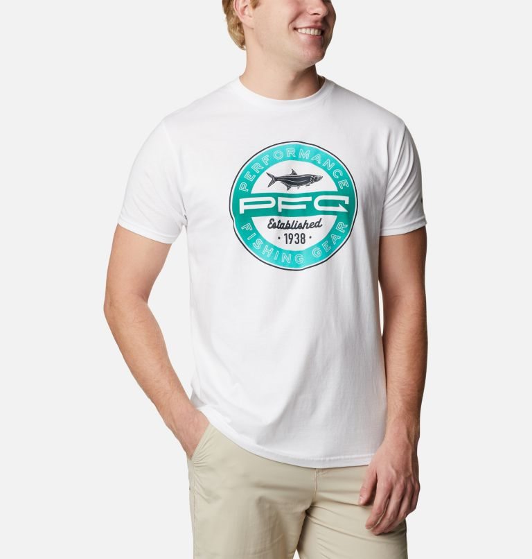 Men's Columbia PFG Zinny Graphic T Shirts White | CA-G04A3