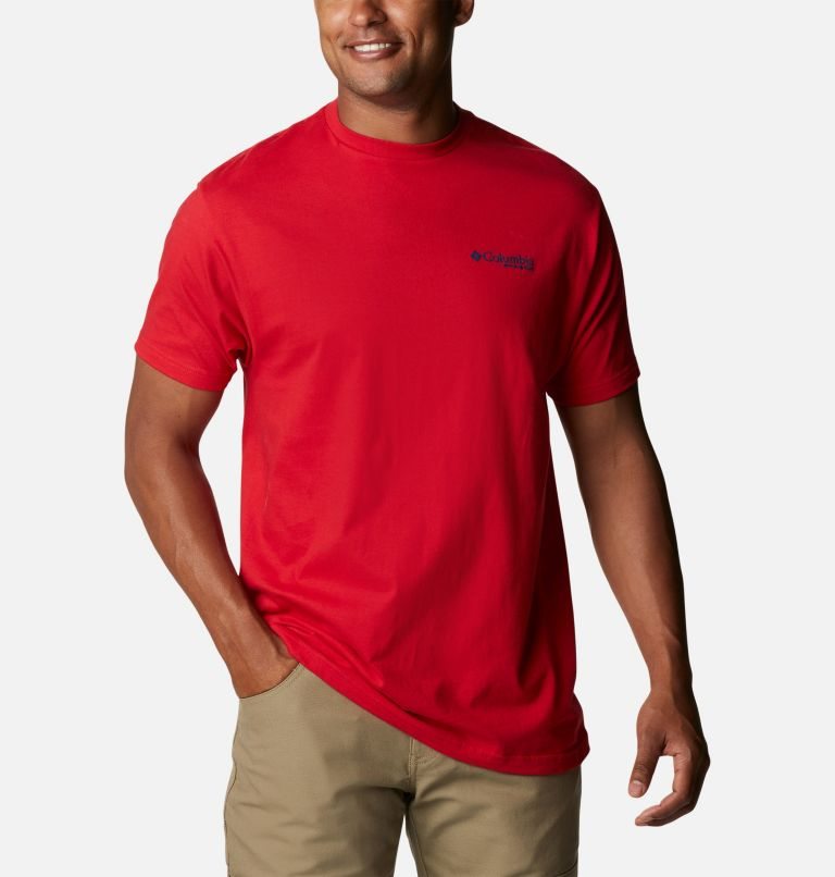 Men's Columbia PHG Grouper Graphic T Shirts Red | CA-O4601