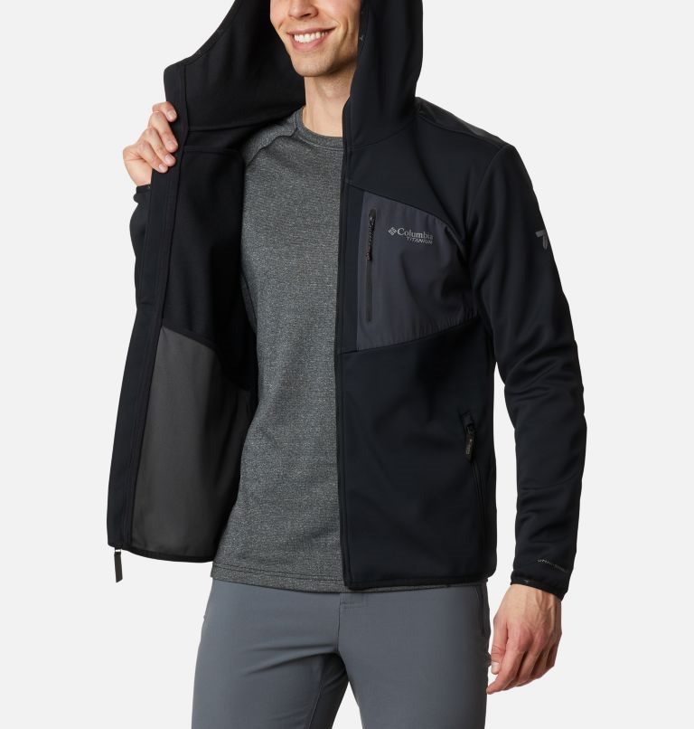 Men's Columbia Peak Pursuit Tech Hoodie Jackets Black | CA-Y860L