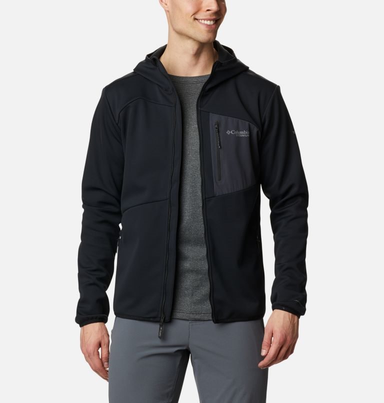 Men\'s Columbia Peak Pursuit Tech Hoodie Jackets Black | CA-Y860L