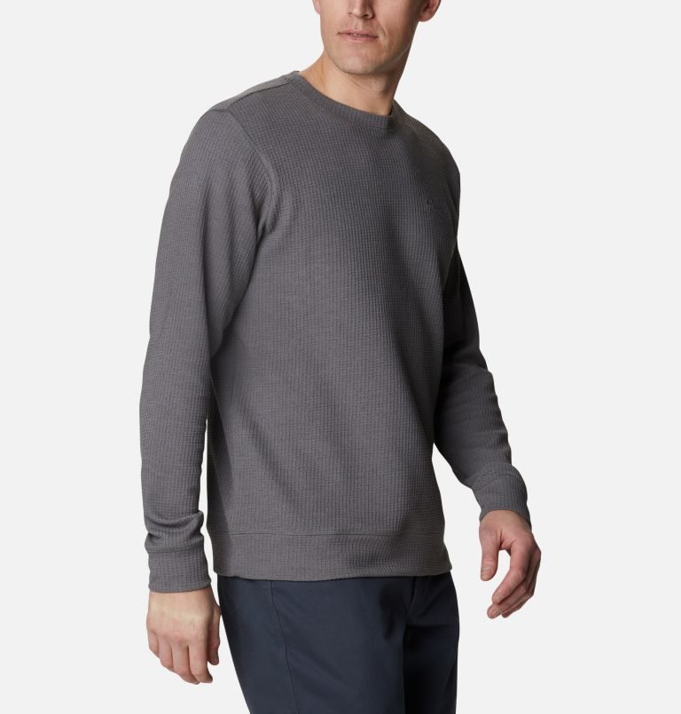 Men's Columbia Pine Peak Waffle Long Sleeve Crew Sweatshirts Grey | CA-A6LA8