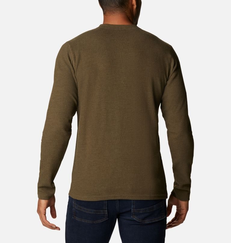 Men's Columbia Pine Peak Waffle Long Sleeve Henley Sweatshirts Dark Brown | CA-V6L81