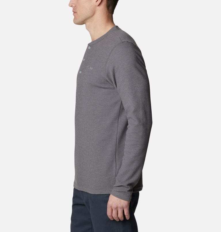 Men's Columbia Pine Peak Waffle Long Sleeve Henley Sweatshirts Grey | CA-Y6A83