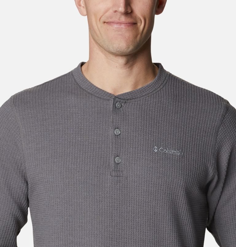 Men's Columbia Pine Peak Waffle Long Sleeve Henley Sweatshirts Grey | CA-Y6A83