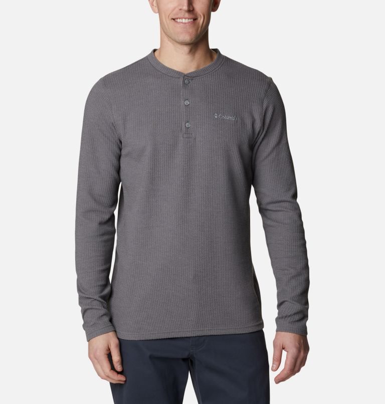Men\'s Columbia Pine Peak Waffle Long Sleeve Henley Sweatshirts Grey | CA-Y6A83