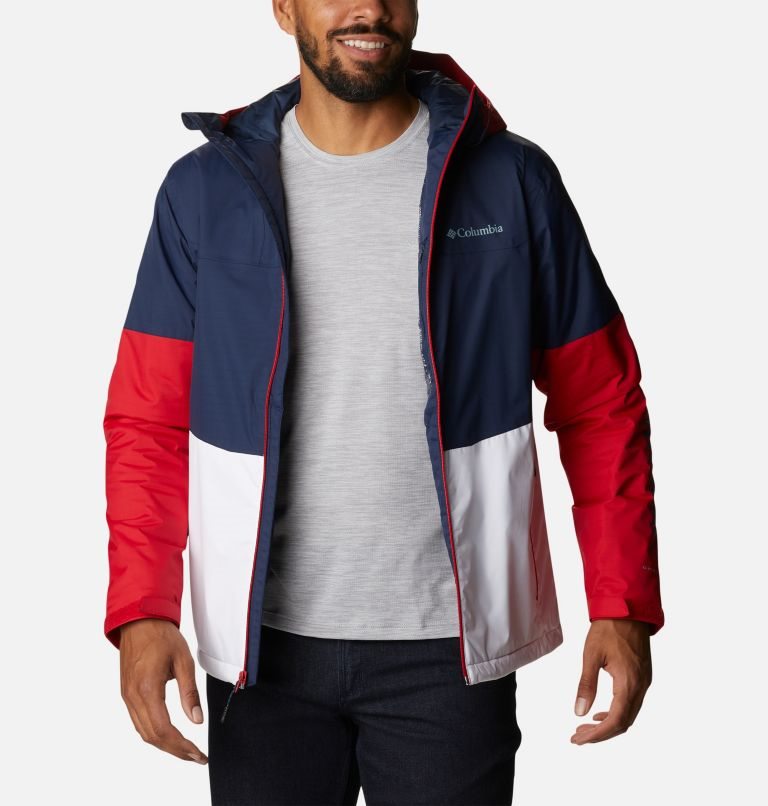 Men's Columbia Point Park Insulated Jackets Navy / White / Red | CA-N0A81