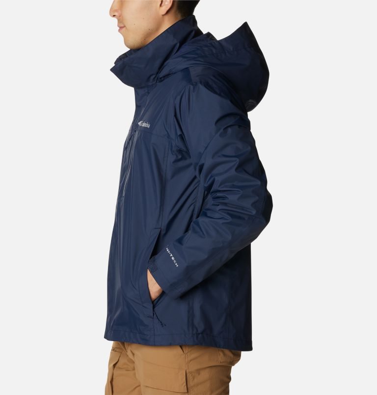 Men's Columbia Pouration Rain Jackets Navy | CA-E35C4