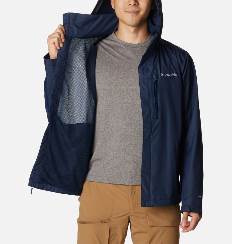 Men's Columbia Pouration Rain Jackets Navy | CA-E35C4