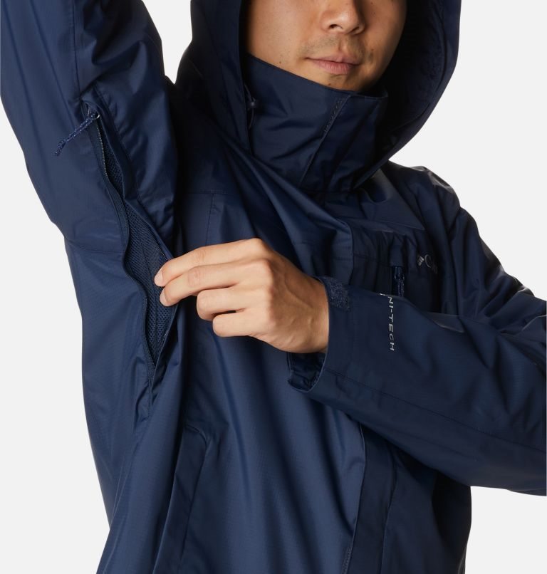 Men's Columbia Pouration Rain Jackets Navy | CA-E35C4