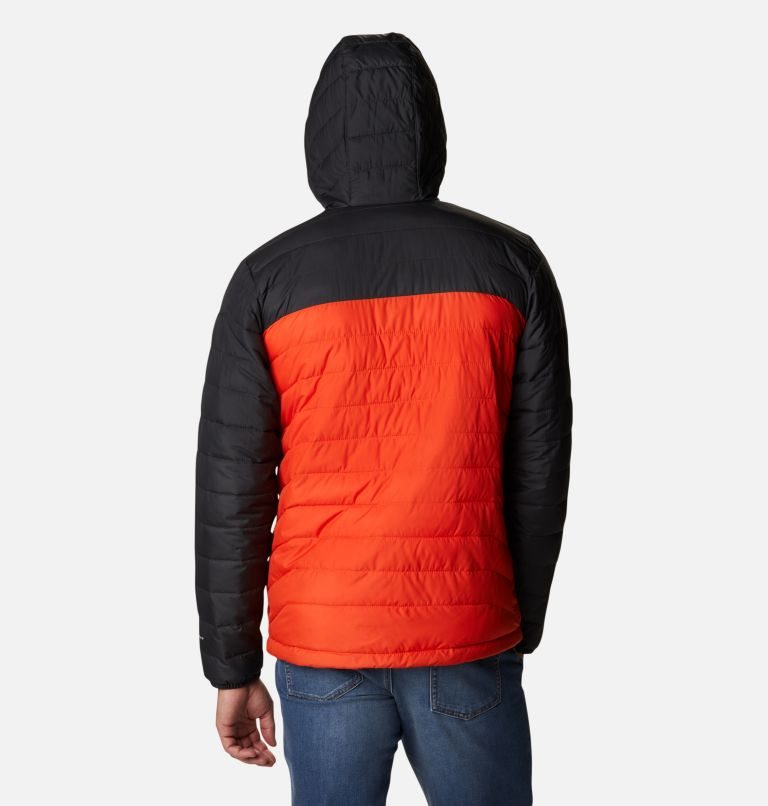Men's Columbia Powder Lite Hooded Insulated Jackets Black / Red | CA-I6145