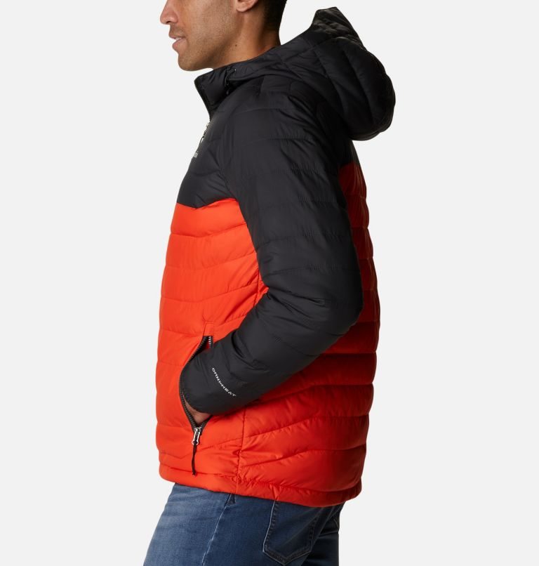 Men's Columbia Powder Lite Hooded Insulated Jackets Black / Red | CA-I6145