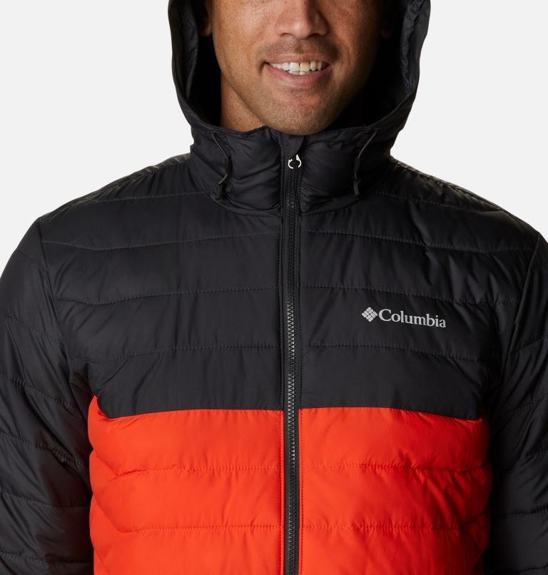 Men's Columbia Powder Lite Hooded Insulated Jackets Black / Red | CA-I6145