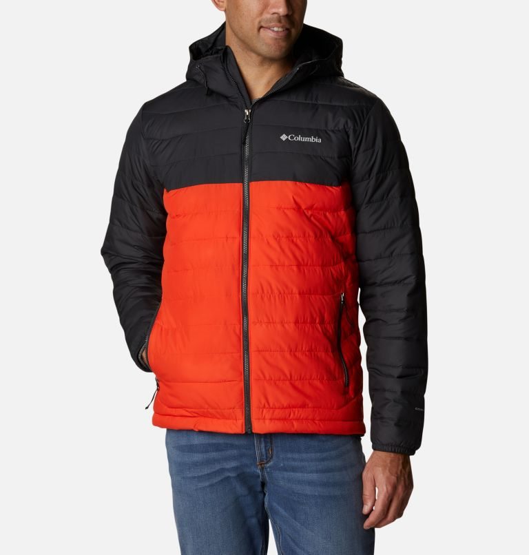 Men's Columbia Powder Lite Hooded Insulated Jackets Black / Red | CA-I6145
