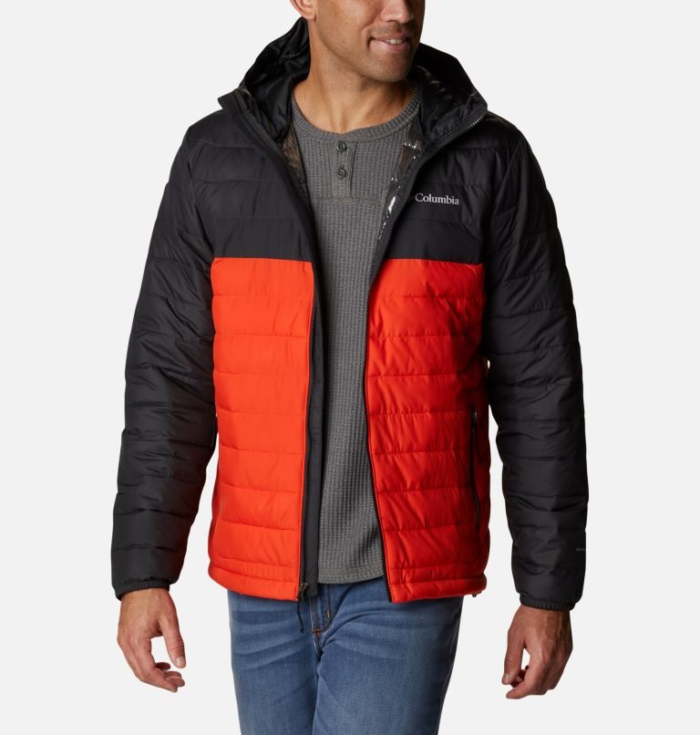 Men\'s Columbia Powder Lite Hooded Insulated Jackets Black / Red | CA-I6145