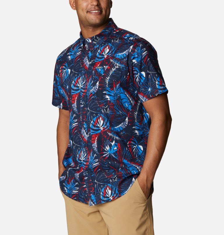 Men's Columbia Rapid Rivers Printed Short Sleeve Shirts Navy | CA-D3641
