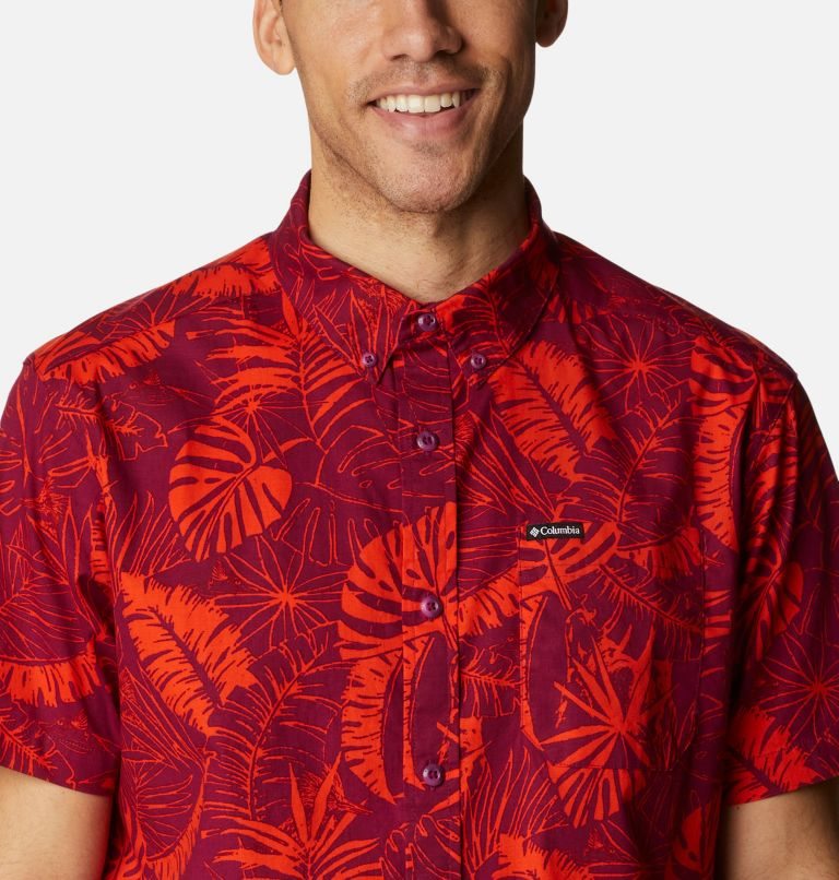 Men's Columbia Rapid Rivers Printed Short Sleeve Shirts Red | CA-U8140