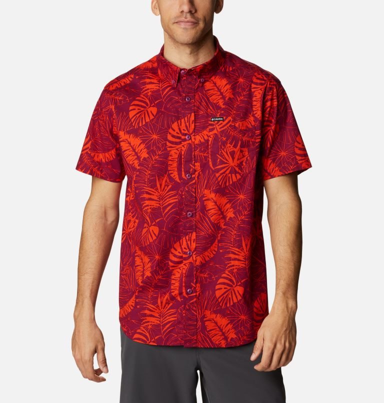Men\'s Columbia Rapid Rivers Printed Short Sleeve Shirts Red | CA-U8140